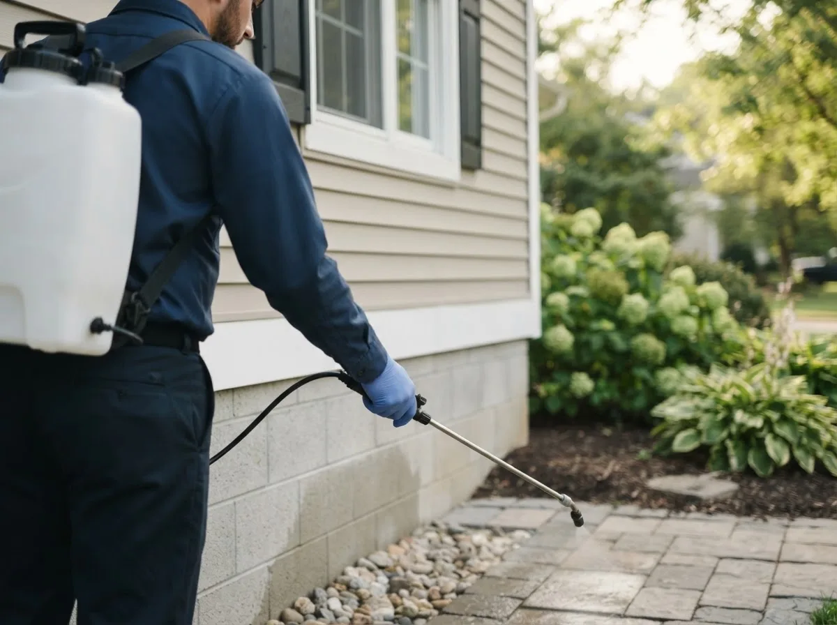 Pest control technician inspecting a home in Winfall, NC